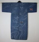 Japanese Antique Tsutsugaki  textile Hikeshi Sashiko Long Coat Edo