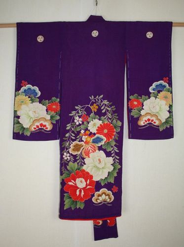 japanese antique silk child furisode kimono of the original of meiji