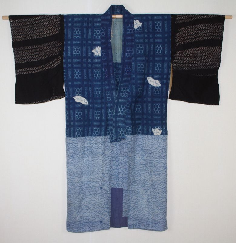 Japanese antique indigo dye cotton thick katazome kimono