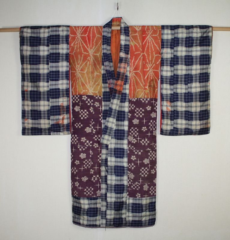japanese antique  silk yosegire child kimono textile