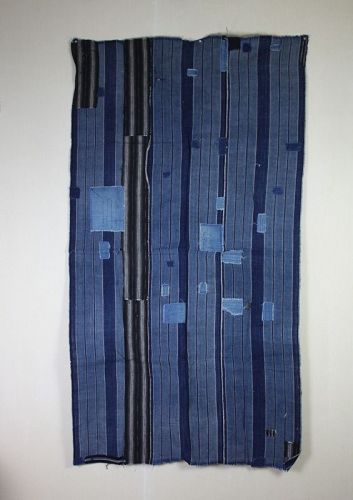 japanese antique a boro textile made of indigo-dyed cotton stripes