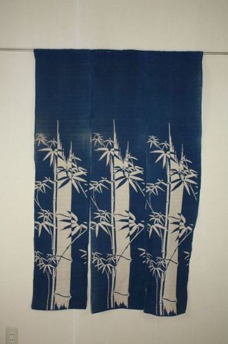 japanese antique tsutsugaki Indigo dye cotton noren textile of taisyo