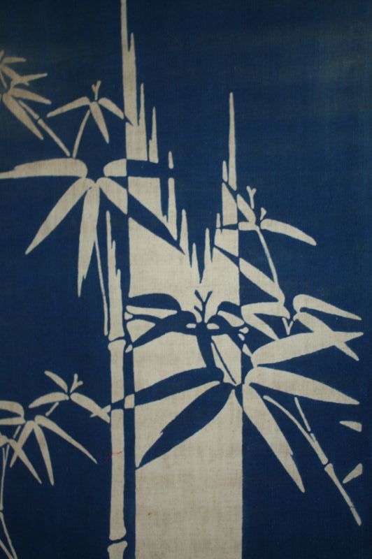 japanese antique tsutsugaki Indigo dye cotton noren textile of taisyo