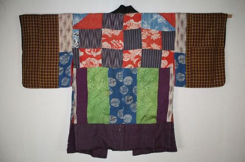 Japanese antique silk katazome yosegire patched hanjyuban