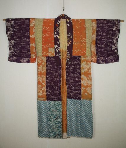 Japanese antique silk yosegire kimono textile