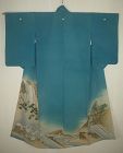 Japanese antique silk summer hand yuzen dyed  ro kimono