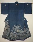 Japanese antique tsutsugaki yuzen-dyed cotton kimono made in the Edo