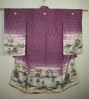 Japanese antique silk yuzan dye child kimono