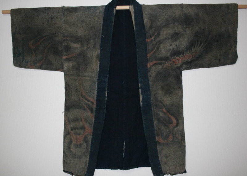 Japanese  Antique  fireman's sashiko coat Textile Edo