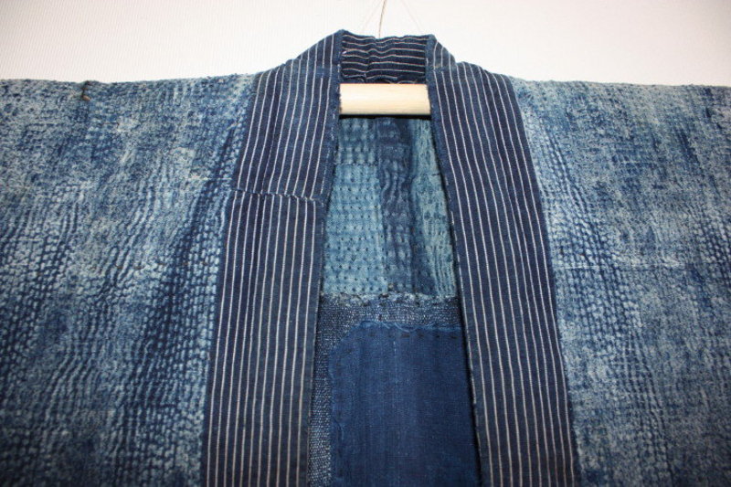 Japanese indigo dye sashiko boro noragi hanten textile
