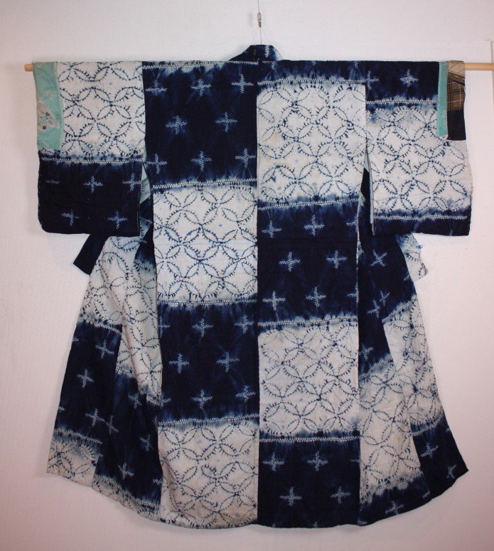 Japanese edo Indigo asamai-shibori dangawari kimono