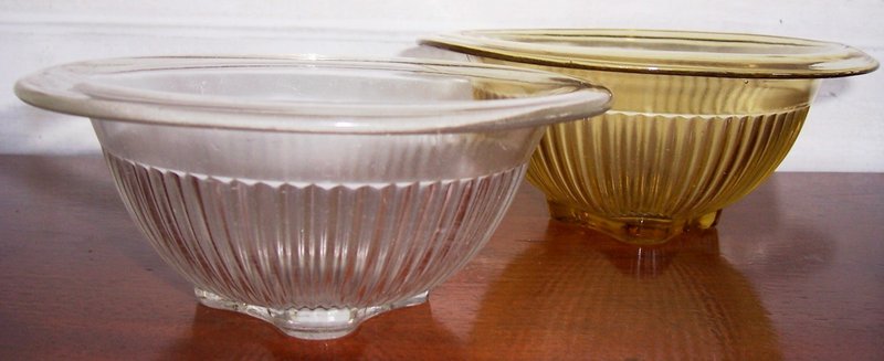 Federal Glass Ribbed Mixing Bowls, 8&quot; Amber -  7&quot; Clear