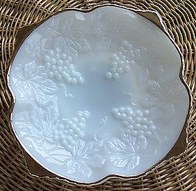 Anchor Hocking Milk Glass Footed Bowl, Grape Pattern
