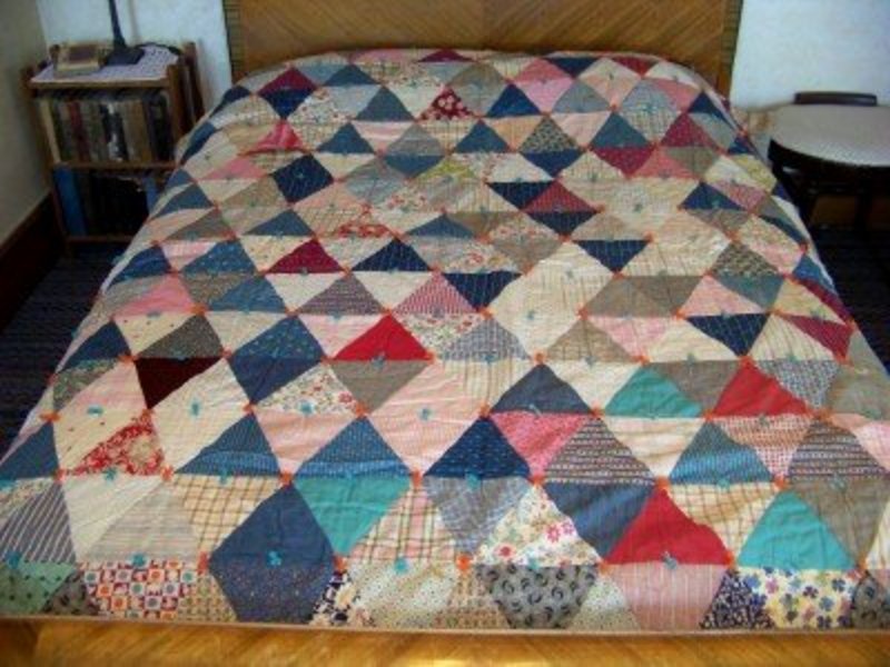 Antique Hand-tied, Pieced Comforter w/ Wool-Batting