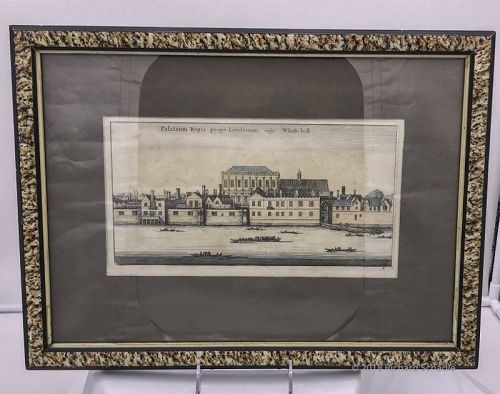 Framed original 1647 intaglio print of Whitehall Palace London