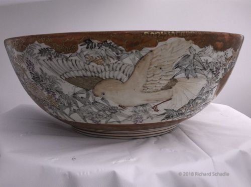 Very unusual Kutani bowl with Birds and Flowers