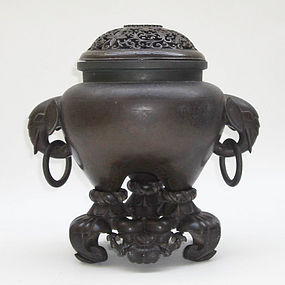 Chinese Silver Inlaid Bronze Censer, 19th~18th Century