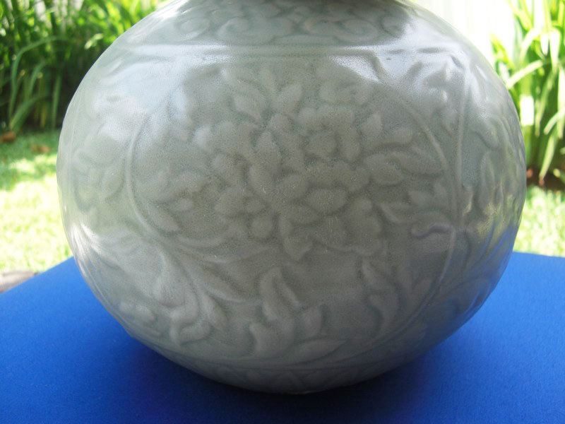 A Rare Longquan Celadon Carved Double-Gourd Vase