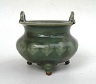 A Rare Song Dyn Longquan Celadon Small Tripod Censer