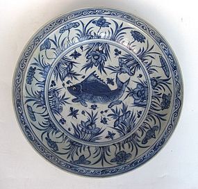An Early Ming B&W Dish With Fish Motive