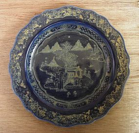 Blue Glaze Dish With Gilt Decorations,18th-19th Century