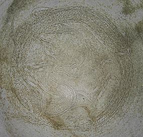 A Rare Yue Mise Bowl With Incised Dragon Motive