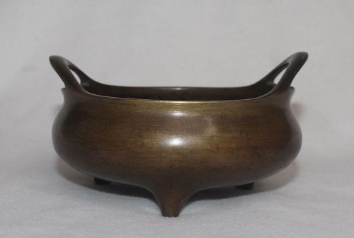 Chinese Qing Dynasty Bronze Censer, With Poem Mark