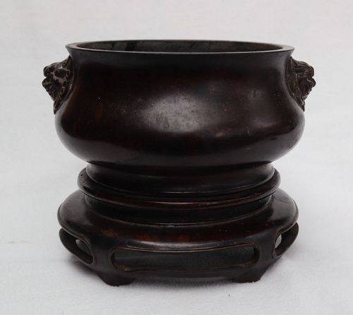 Chinese Bronze Censer with Stand, Xuande Mark
