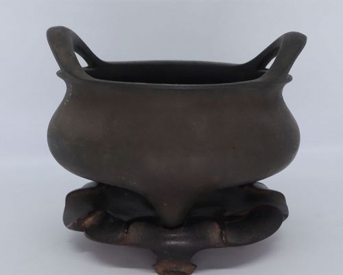 Chinese Qing Dynasty Bronze Censer with Wooden Stand, Xuande Mark