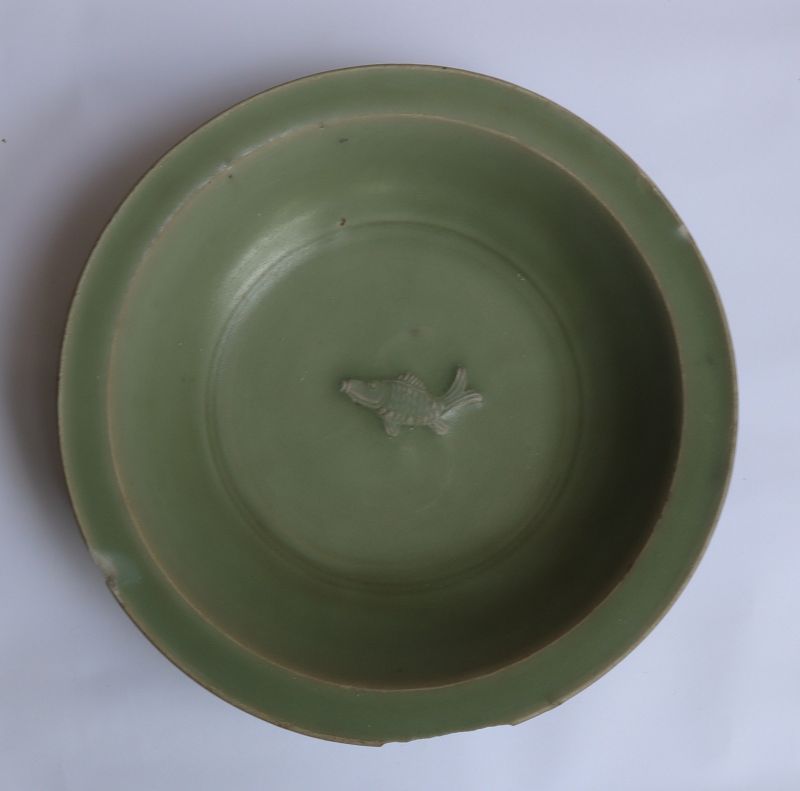Chinese Longquan Celadon Dish with Single Fish