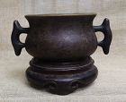 Chinese Qing Dynasty Bronze Censer With Stand , Xuande Mark