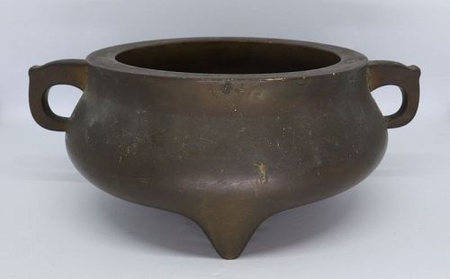 Chinese Qing Dynasty Bronze Censer, Jia Cang Zhen Bao Mark