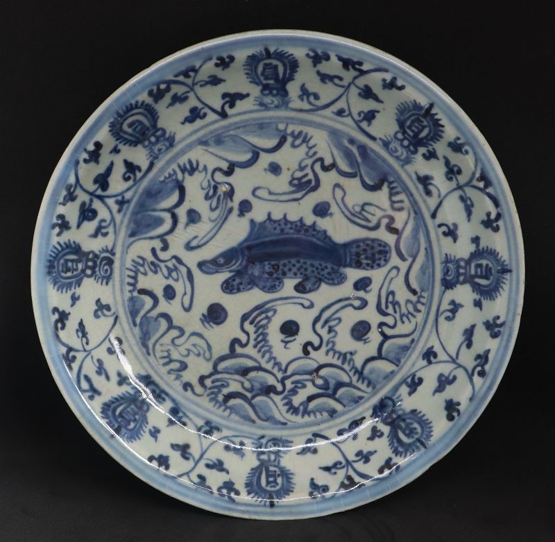 Chinese Ming Dynasty B & W Dish With Fish Motive