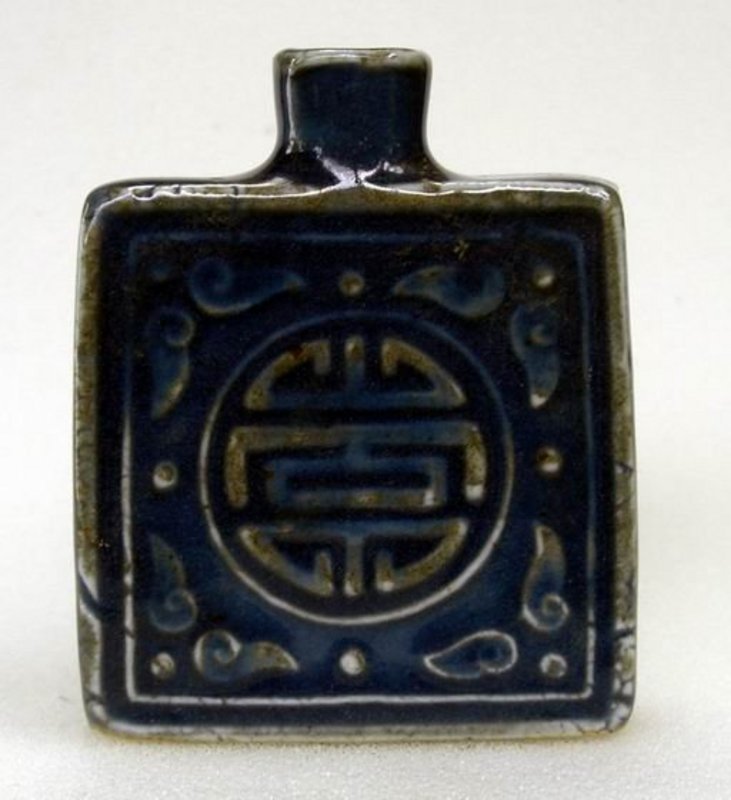 A Square Shape Blue Glaze Snuff Bottle ,Qing