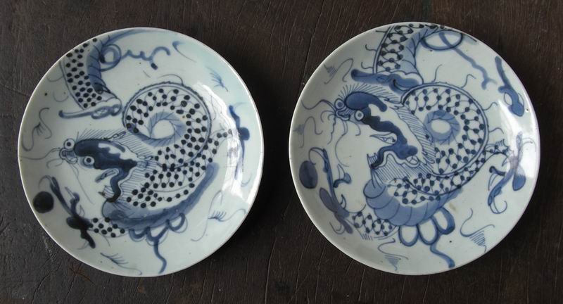 pair blue and white small dish, qing period