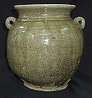 YUE JAR WITH TWO LUGS DECORATION,Tang dynasty