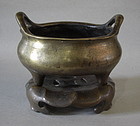 19th Century Bronze Censer and Stand with Xuande mark