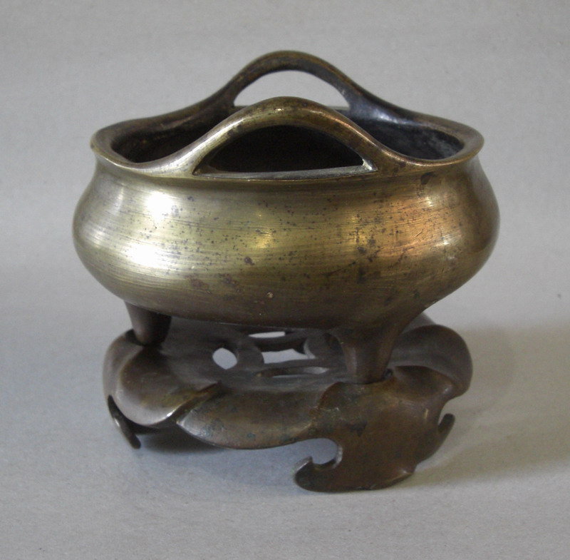 19th Century Bronze Censer and Stand with Xuande mark