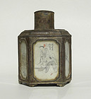 19th century Chinese pewter tea caddy , with mark.