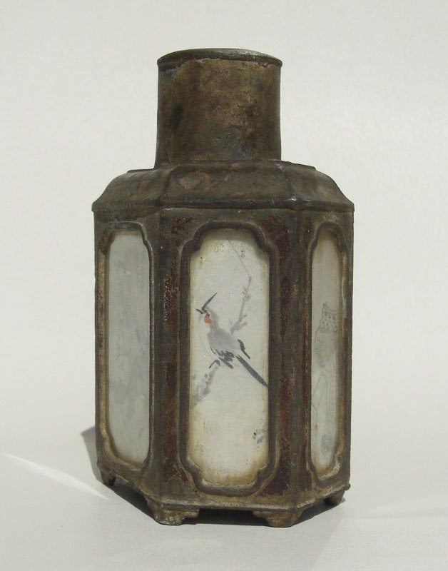 19th century Chinese pewter tea caddy , with mark.