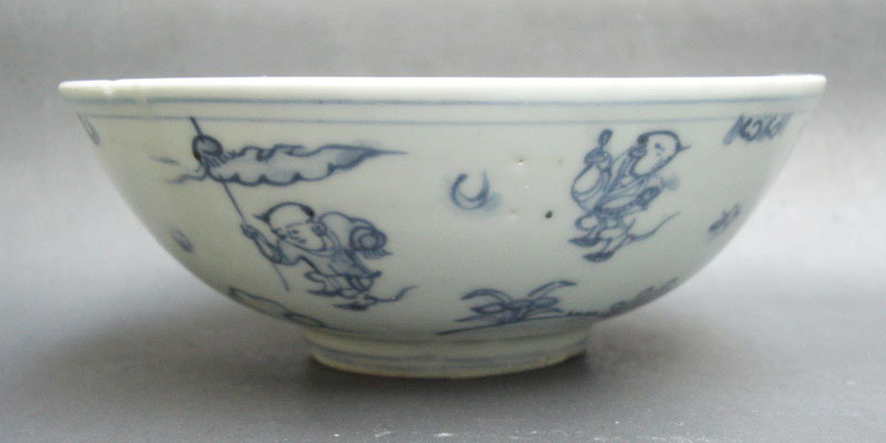 A Rare Ming Blue and white Bowl with Infants Motive