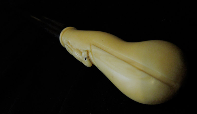 Victorian Ivory Dog Walking Stick, Carved in Relief