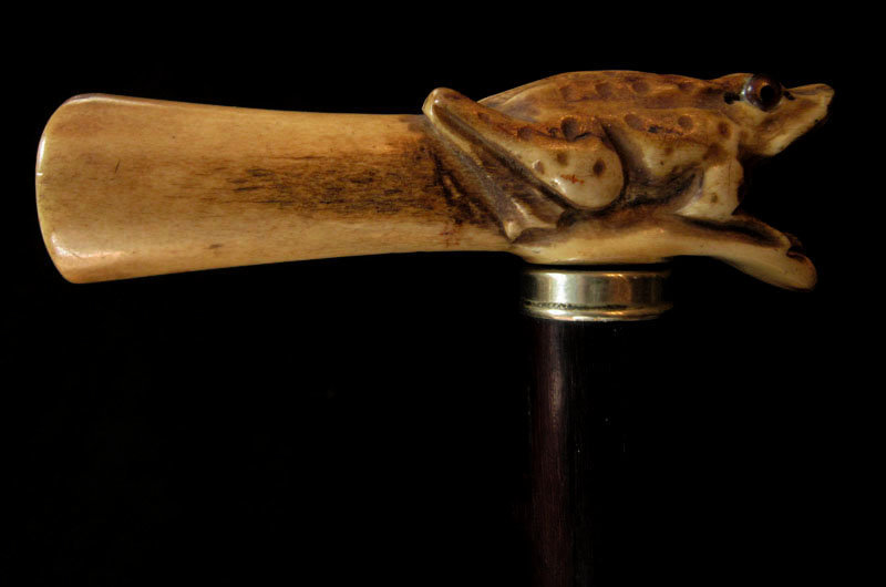 Carved Bone Frog Walking Stick