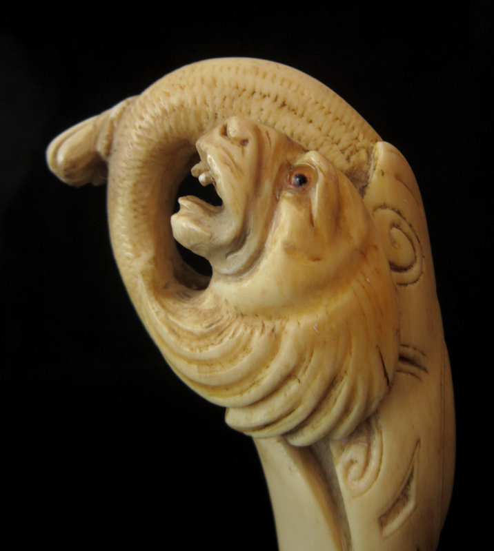 Ivory Two Lions Sword Walking Stick