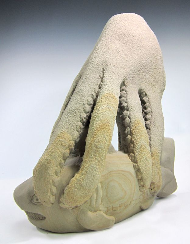 Octoshark, Stone Sculpture by Tim Lewis