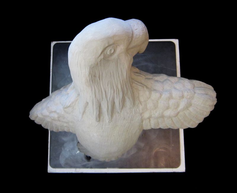 Eagle on Stand, Tim Lewis Stone Sculpture