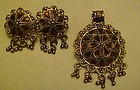 Vintage topaz rhinestone pendant and pierced earrings