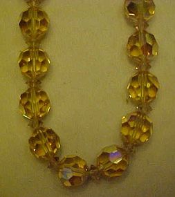 Vintage yellow aurora borealis crystal  beads necklace