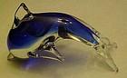 Hand blown blue and clear glass dolphin figurine