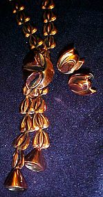 Renoir copper necklace and earrings set with bells